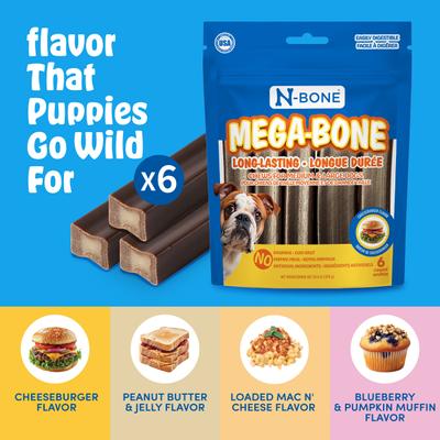 Show full view: N-Bone Mega-Bone Long-Lasting Rawhide-Free Cheese Burger Flavor Adult Dog Chew, 16.8-oz bag, 6 count slide 6 of 11