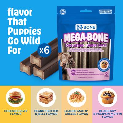 Show full view: N-Bone Mega-Bone Long-Lasting Chicken Free Blueberry Pumpkin Muffin Flavor Adult Dental Dog Chew, 16.8-oz bag, 6 count slide 6 of 11