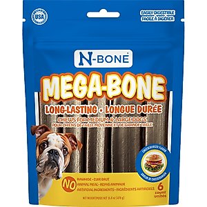 N-Bone Mega-Bone Long-Lasting Rawhide-Free Cheese Burger Flavor Adult Dog Chew, 16.8-oz bag, 6 count