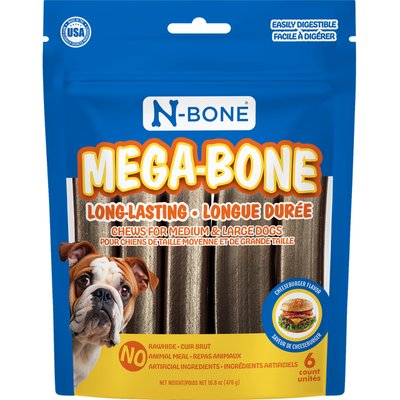 N-Bone N-Bone Mega-Bone Long-Lasting Rawhide-Free Cheese Burger Flavor Adult Dog Chew, 16.8-oz bag, 6 count
