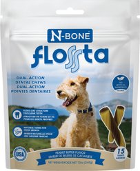 N-Bone FLOSSta Dual Action Peanut Butter Flavor Dental Dog Chews, 15 count