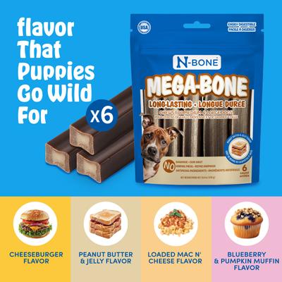 Show full view: N-Bone Mega-Bone Long-Lasting Chicken Free Peanut Butter & Jelly Flavor Adult Dental Dog Chew, 16.8-oz bag, 6 count slide 6 of 11