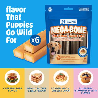 Show full view: N-Bone Mega-Bone Long-Lasting Rawhide-Free Mac n' Cheese Flavor Adult Dental Dog Chew, 16.8-oz bag, 6 count slide 6 of 11