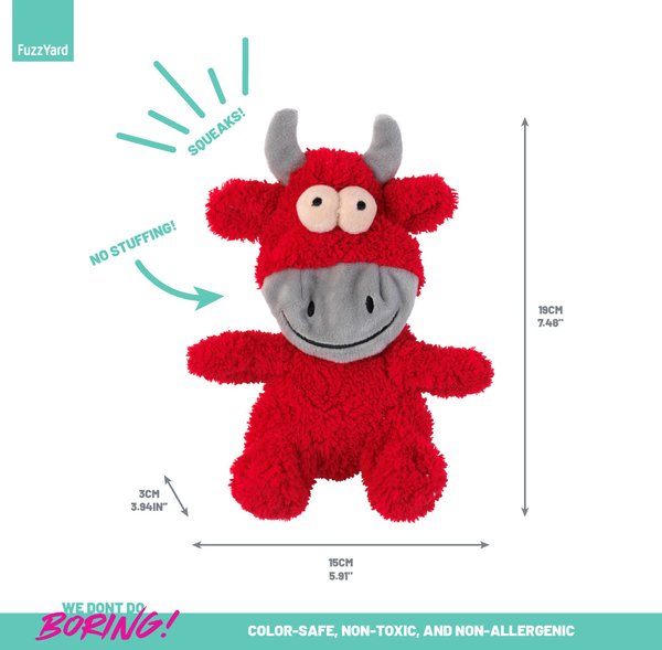 Show full view: FuzzYard Flat Out Nasties Jordan The Bull Squeaky Stuffing-Free Plush Dog Toy slide 4 of 5