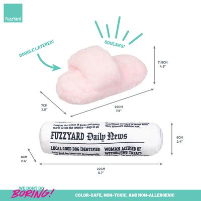 Show full view: FuzzYard Fetch My Slippers & Paper Squeaky Plush Dog Toy, 2 count slide 5 of 6