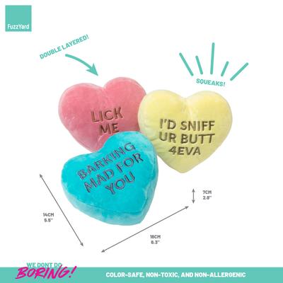 Show full view: FuzzYard Candy Hearts Squeaky Plush Dog Toy, 3 count slide 5 of 6