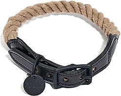 Found My Animal Rope & Leather Dog & Cat Collar, Black/Natural, Small: 10.5-in neck, 5/8-in wide