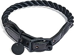 Found My Animal Rope & Leather Dog & Cat Collar, Matte Black, Small: 10.5-in neck, 5/8-in wide