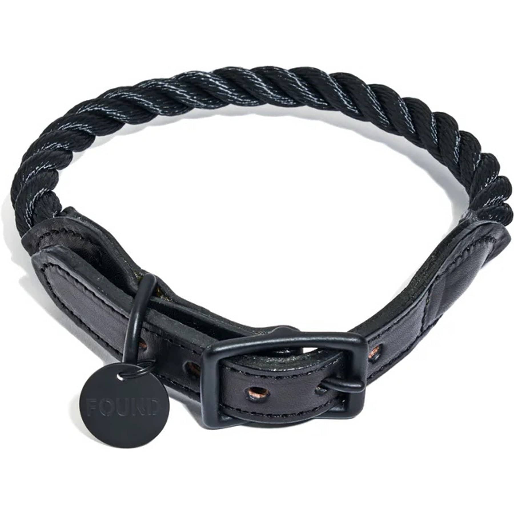 Found My Animal Rope & Leather Dog & Cat Collar, Matte Black, X-Small: 8-in neck, 5/8-in wide