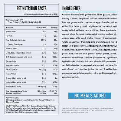 Show full view: ORIJEN Wild Reserve Free-Run Chicken & Grains Dry Dog Food Recipe, 4-lb bag slide 8 of 12