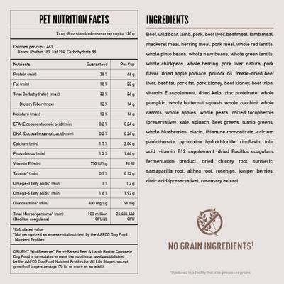 Show full view: ORIJEN Wild Reserve Farm-Raised Beef & Lamb Dry Dog Food, 4-lb bag slide 8 of 12