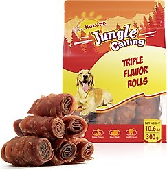 Jungle Calling Chicken, Duck & Beef Rawhide-Free Rolls Dog Treats, 10.6-oz