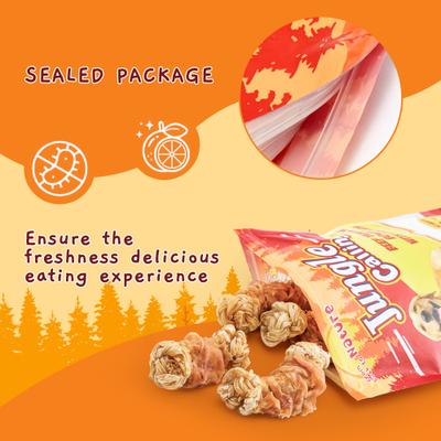 Show full view: Jungle Calling Chicken Wrapped Knotted Beef Tendon Bones Dog Chew, 10.6-oz slide 8 of 11