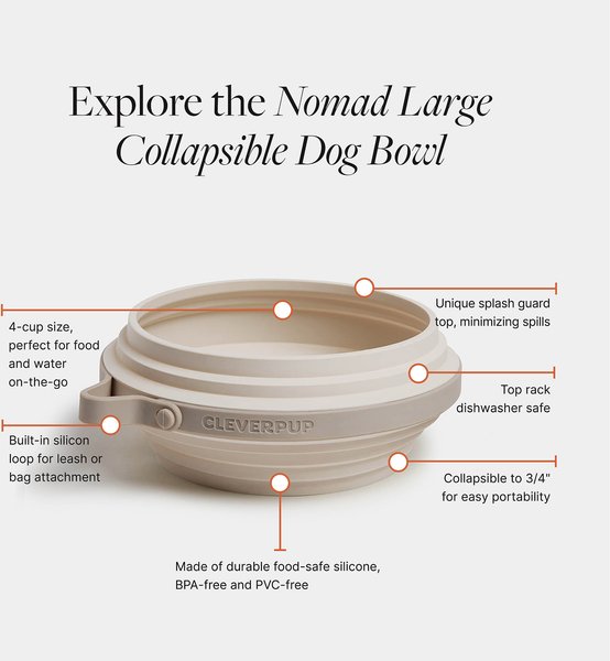 Show full view: Cleverpup Nomad Silicone Dog Bowl, Sand, Large: 4-cup slide 3 of 7