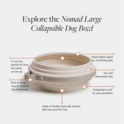 Show full view: Cleverpup Nomad Silicone Dog Bowl, Sand, Large: 4-cup slide 3 of 8