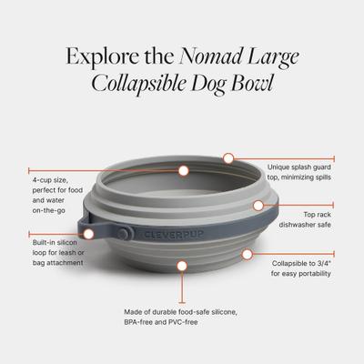 Show full view: Cleverpup Nomad Silicone Dog Bowl, Grey, Large: 4-cup slide 4 of 9