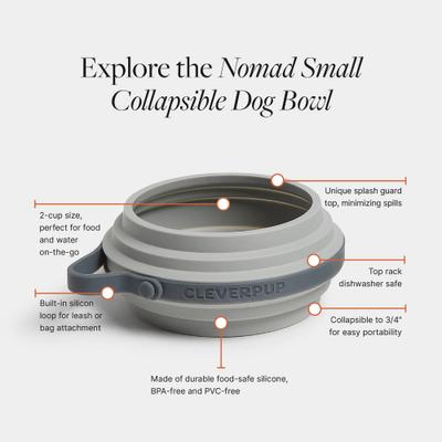 Show full view: Cleverpup Nomad Silicone Dog Bowl, Grey, Small: 2-cup slide 3 of 8