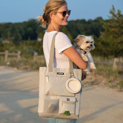 Show full view: Cleverpup Park Pack 2-Piece Dog Gear Tote with Travel Bowl, Sand slide 2 of 8