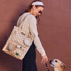Cleverpup Park Pack 2-Piece Dog Gear Tote with Travel Bowl, Checkerboard slide 2 of 6