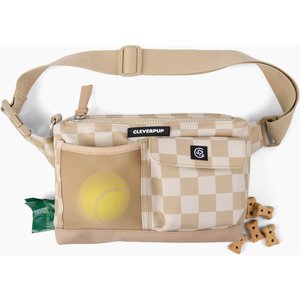 Cleverpup Dog Walk & Train Sling Bag with Poop Bag Dispenser & Treat Pocket, Checkerboard