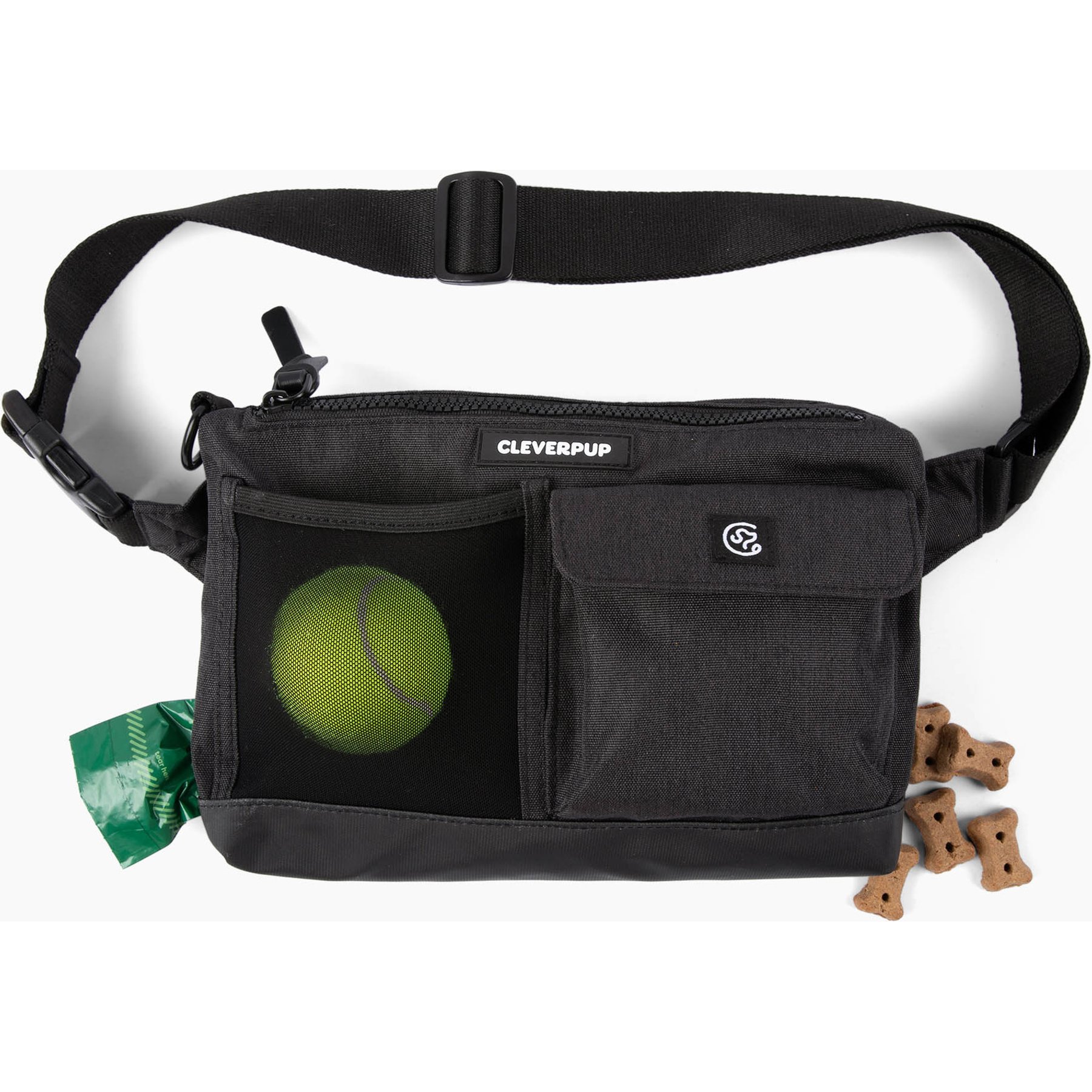 Cleverpup Dog Walk & Train Sling Bag with Poop Bag Dispenser & Treat Pocket, Graphite