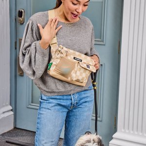 Cleverpup Dog Walk & Train Sling Bag with Poop Bag Dispenser & Treat Pocket, Checkerboard