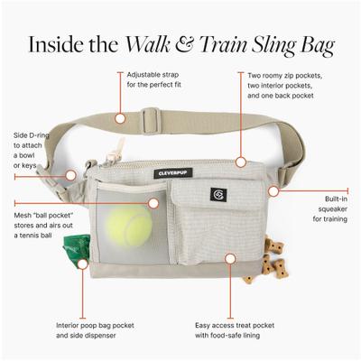 Show full view: Cleverpup Dog Walk & Train Sling Bag with Poop Bag Dispenser & Treat Pocket, Sand slide 3 of 9