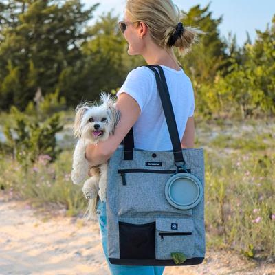 Show full view: Cleverpup Park Pack 2-Piece Dog Gear Tote with Travel Bowl, Heather Grey slide 7 of 9