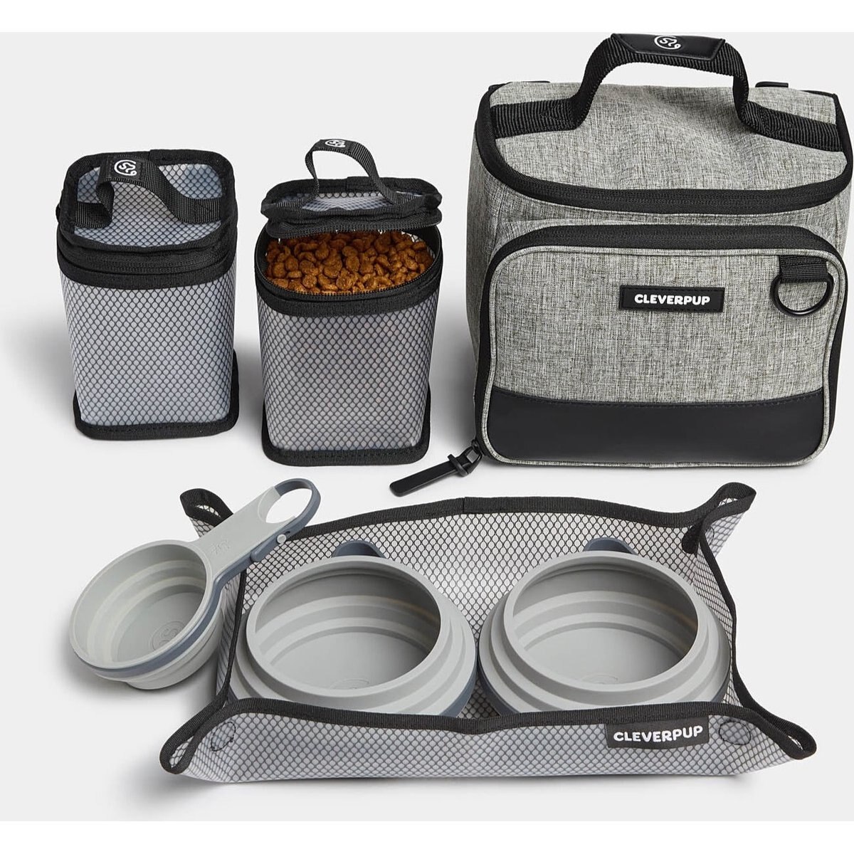 Cleverpup Bistro Box 7-Piece Dog Food Travel Kit, Heather Grey, Small: 6-cup