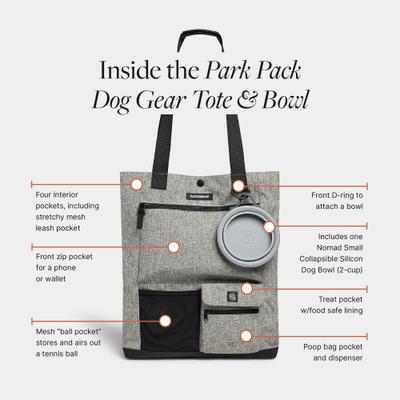 Show full view: Cleverpup Park Pack 2-Piece Dog Gear Tote with Travel Bowl, Heather Grey slide 4 of 9