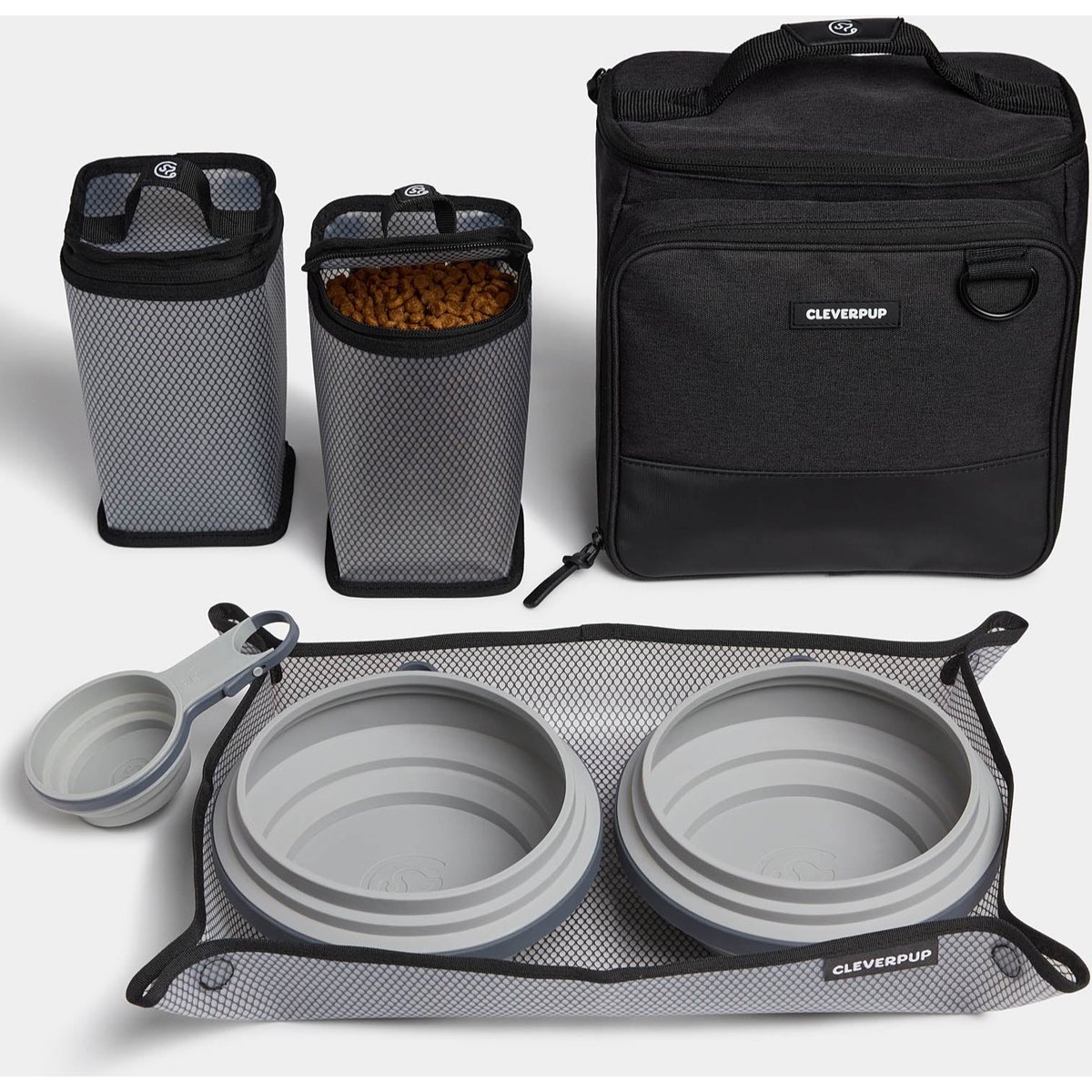 Cleverpup Bistro Box 7-Piece Dog Food Travel Kit, Graphite, Large: 12-cup