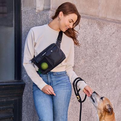 Show full view: Cleverpup Dog Walk & Train Sling Bag with Poop Bag Dispenser & Treat Pocket, Graphite slide 2 of 9