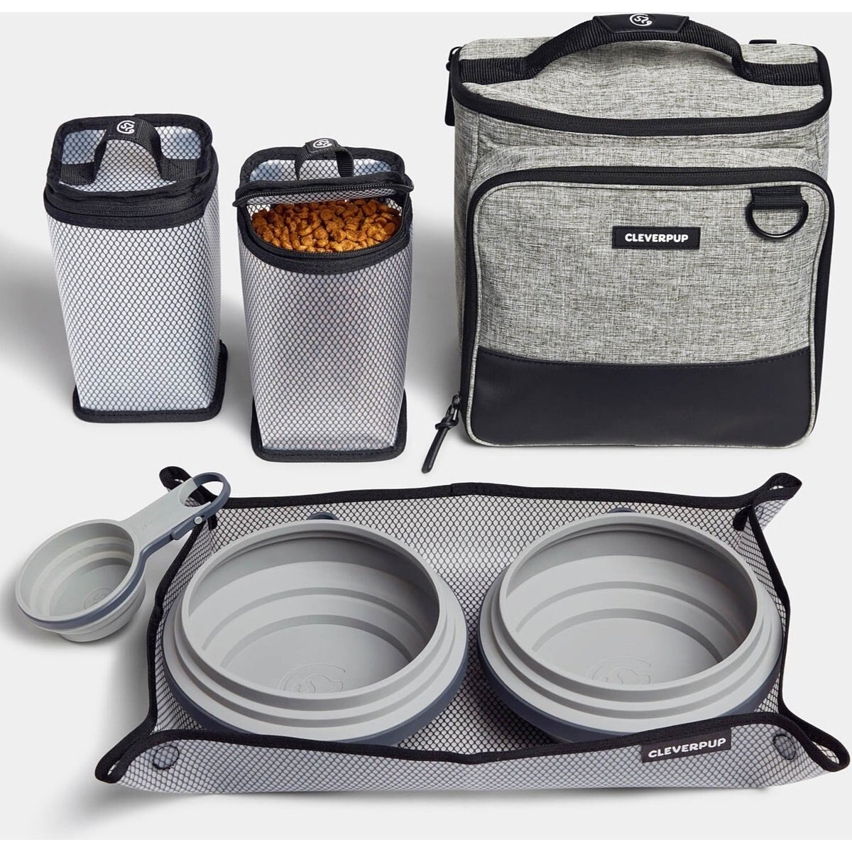 Cleverpup Bistro Box 7-Piece Dog Food Travel Kit, Heather Grey, Large: 12-cup