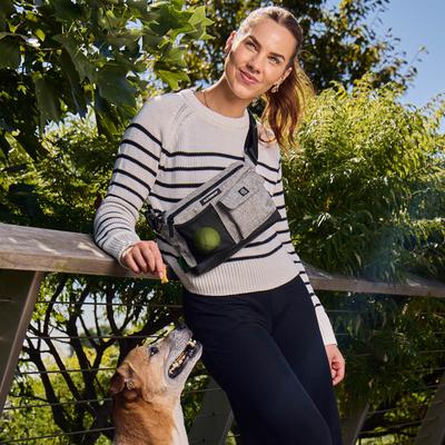 Show full view: Cleverpup Dog Walk & Train Sling Bag with Poop Bag Dispenser & Treat Pocket, Heather Grey slide 2 of 10