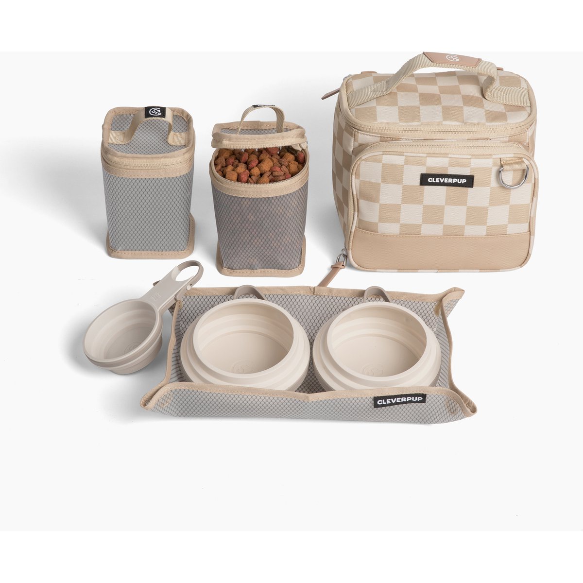 Cleverpup Bistro Box 7-Piece Dog Food Travel Kit, Checkerboard, Small: 6-cup