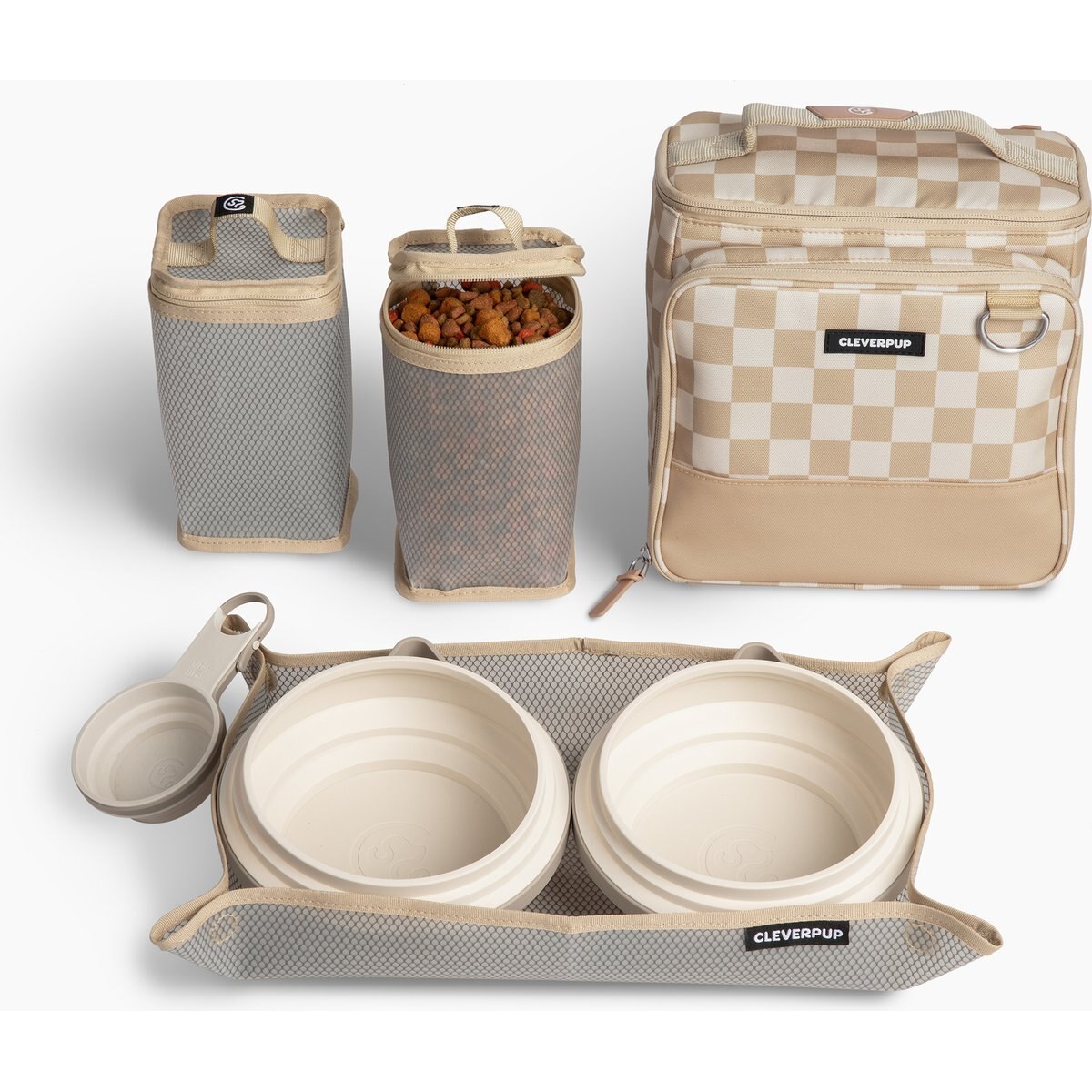 Cleverpup Bistro Box 7-Piece Dog Food Travel Kit, Checkerboard, Large: 12-cup