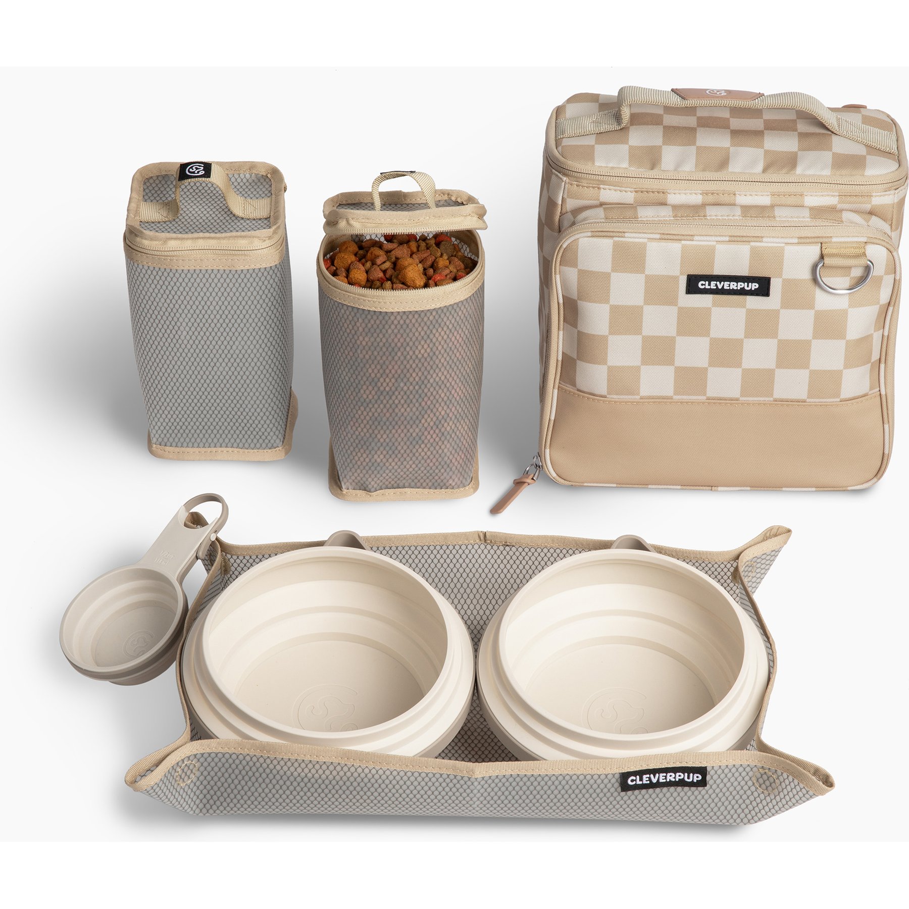 Cleverpup Bistro Box 7-Piece Dog Food Travel Kit, Checkerboard, Large: 12-cup