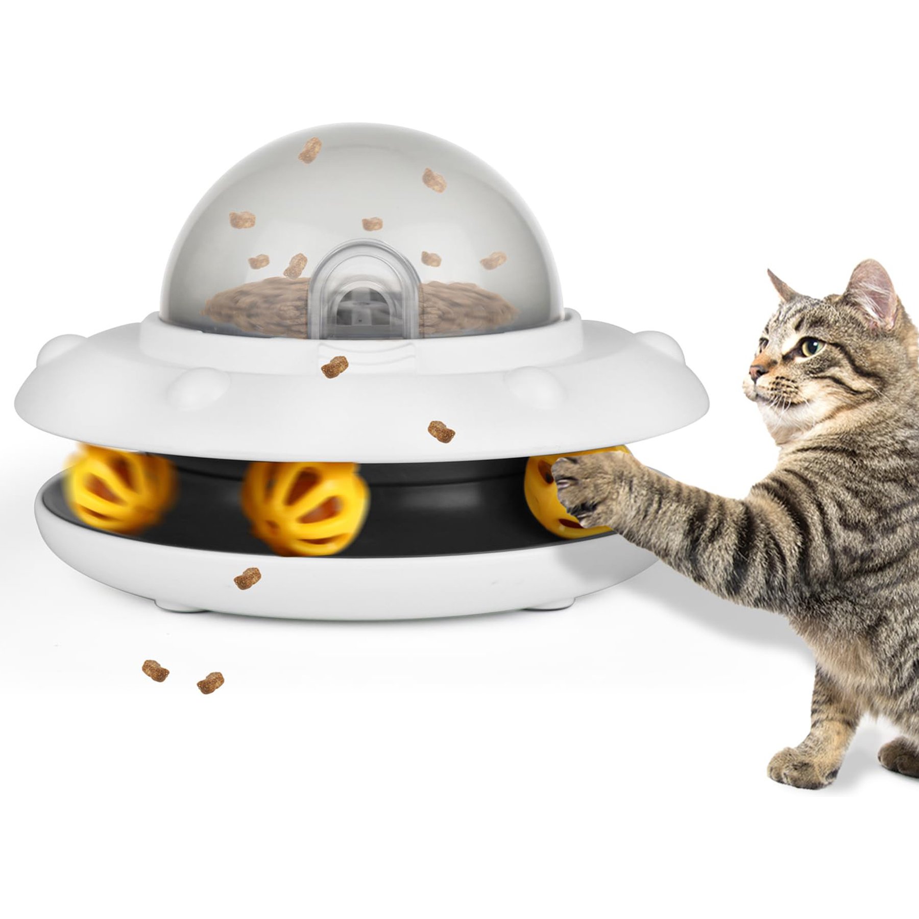 Luckylala Interactive Automatic Cat Feeder & Treat Dispenser Toy, White