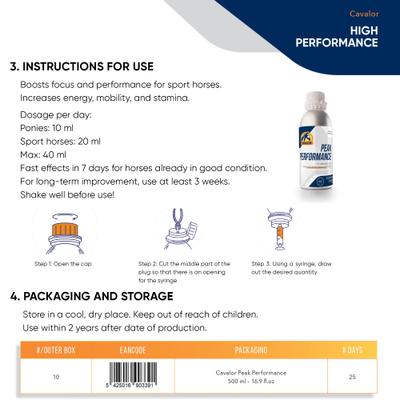 Show full view: Cavalor Peak Performance Liquid Horse Supplement, 500-mL bottle slide 3 of 6