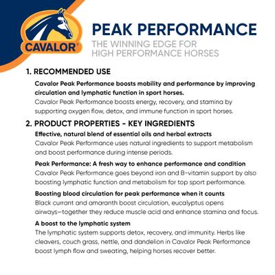 Show full view: Cavalor Peak Performance Liquid Horse Supplement, 500-mL bottle slide 2 of 6