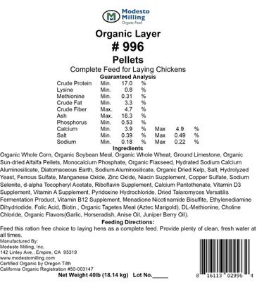 Show full view: Modesto Milling Organic 17% Protein Layer Pellets Chicken Feed, 40-lb bag slide 4 of 5