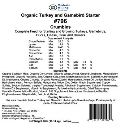 Show full view: Modesto Milling Organic 28% Protein Turkey / Gamebird Starter Crumbles Poultry Feed, 40-lb bag slide 4 of 6