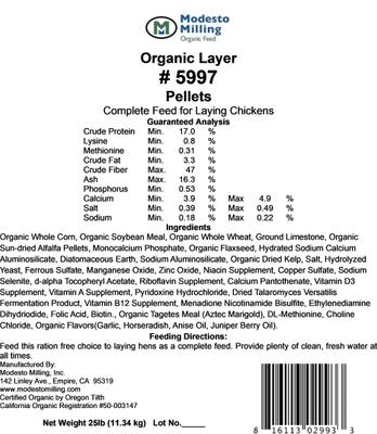 Show full view: Modesto Milling Organic 17% Protein Layer Pellets Chicken Feed, 25-lb bag slide 4 of 6