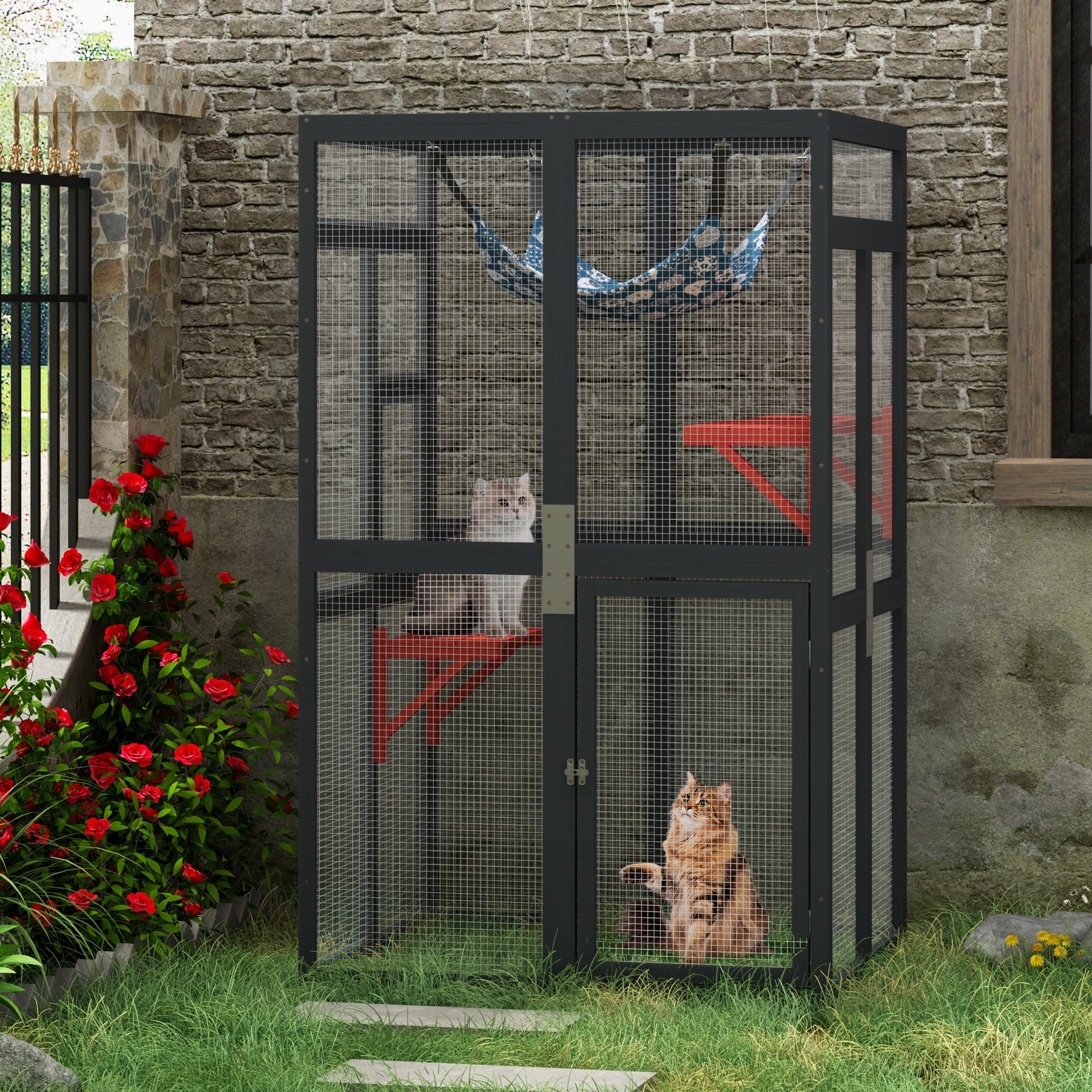 Coziwow Catio Outdoor Cat Playpen, Black, Medium