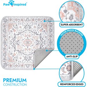 Paw Inspired Designer Patterned Print Washable Dog Pee Pads, Light Persian, 36 x 36-in, 2 count