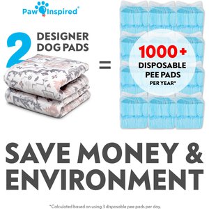 Paw Inspired Designer Patterned Print Washable Dog Pee Pads, Light Persian, 36 x 36-in, 2 count