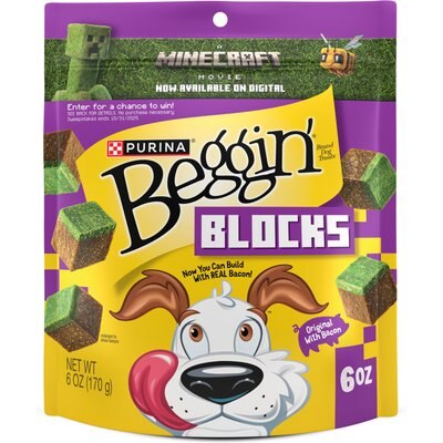 Beggin' Beggin' A Minecraft Movie Blocks with Bacon Jerky Dog Treats, 6-oz pouch