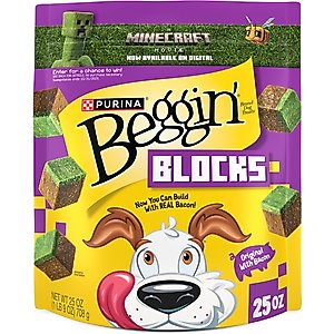 Beggin' A Minecraft Movie Blocks with Bacon Jerky Dog Treats, 25-oz pouch