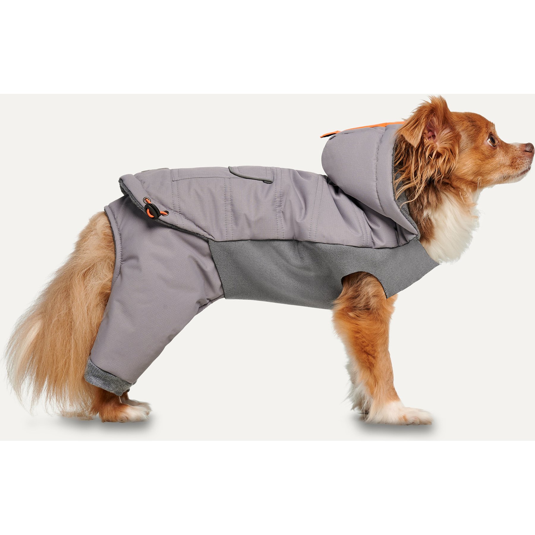 GOO-EEZ Hooded Full Body Dog Snowsuit with Removable Pants, Light Grey/Grey, XX-Large