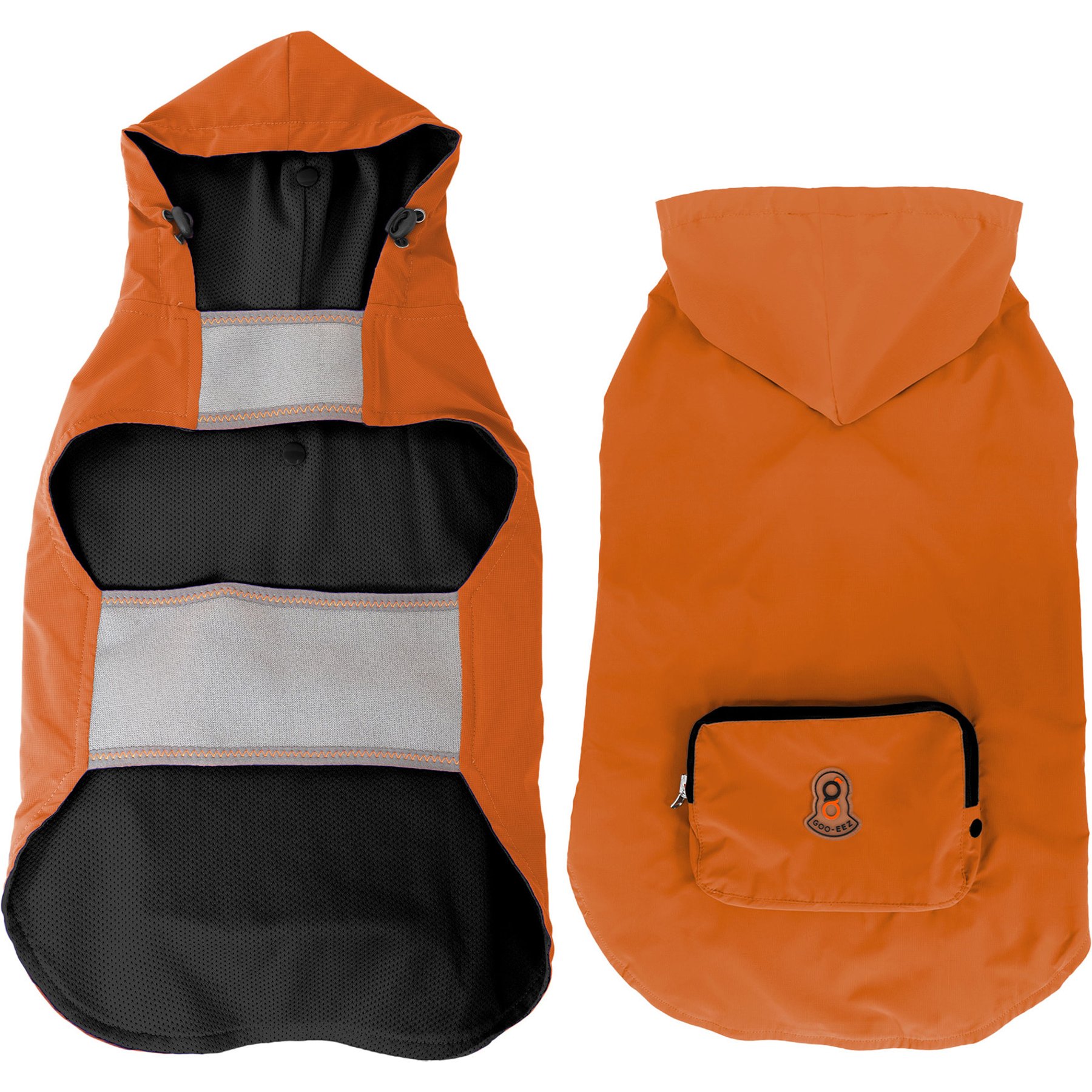 GOO-EEZ Hooded Packable Poncho Dog Raincoat, Orange/Charcoal, XX-Large